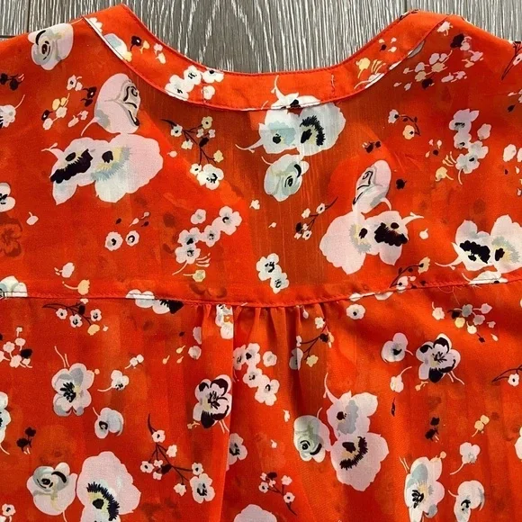 Orange floral print tunic top. Lightweight sz M - Picture 8 of 8
